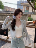 Lace Trim Tie Up Knit Top for Women Sheer Knitted Crop Cardigan Long Sleeve Open Jacket Teen-girl Y2K Sweetgirl Cute Outfit