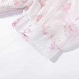 Pbong   Sexy Print Pleated Patchwork Women Dress V-neck Backless Lace Up Button Short Puff Sleeve Female Dresses Summer Lady Robe