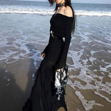 Gothic Black Side Split Maxi Dress