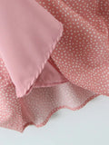 Pbong  Casual Yellow V Neck Lace Trim Dot Print Dresses for Women Short Sleeve Slimming Ruffle for French Vacation Style