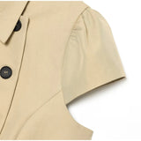 Pbong  Lapel Double Breasted Cap Sleeve Cropped Blazer Jacket Cropped Waist Irregular Hem Summer Chic Casual Lady Office Outfit