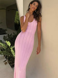 Tossy Summer Knit Ribbed Maxi Dress Female Slim Hollow Out Backless High Waist Fashion Beach Holiday Clothes Long Dress Women's