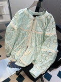 French Design Blouses Hollow Out Embroidery Long Sleeve Patchwork Lace Up Shirts Casual Loose All Match Elegant Women Clothing