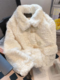 Warm Faux Lamb Cute Coat Women Sweet Long Sleeve Winter Thick Jacket Casual Pockets Japan Kawaii Loose Soft Vintage Tops