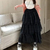 White Gauze Half Skirt Women Summer New French Vintage Cake Skirt High Waist A-line MIDI Skirt Korean Fashion Faldas