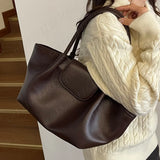 Pbong  Fashion PU Chic Tote Handbag Retro Solid Color Underarm Pouch Commute Daily Shoulder Bag Large Capacity Top-Handle Bags