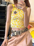 Summer Vintage Tank Tops Y2k Sleevelss Print Star Camis Tops Streetwear 2000s Japanese Crop Tops Beach Wear Retro Tank