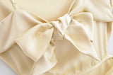 Light Yellow Party Long Dress Satin Sleeveless Slim Fashion Women Dress For Summer Sexy Backless Lace-up Woman Clothing