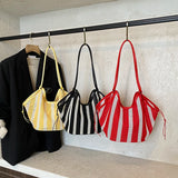 Women's Large Capacity Stripe Mesh Shoulder Bag Casual Summer Daily Beach Tote Bags New Trend Female Fashion Handbags
