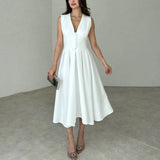 Fashionable V-neck Sleeveless Slim-fit Dress Elegant Style Cross-border Women's Clothing Autumn Collection Long A- line S..