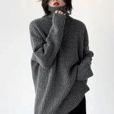 Oversized Turtleneck Sweater Soft Rib Knit Long Sleeve High Neck Pullovers Women Plain Jumper Autumn Winter 90s Normcore Outfit