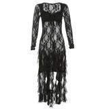 New Autumn and Winter Women's Clothing Sexy Pure Lust Lace Splicing Design Hollow Square Collar Fungus Top