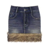 Autumn Winter Vintage Patchwork Denim Skirts Harajuku Gothic Casual Bodycon Skirt for Women Y2k High Waist Faldas Sexy Mujer