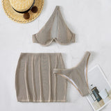3 Pieces One Shoulder Bikinis Push Up Swimsuit & Beach Skirt Swimwear Women Bathing Swimming Suit Female Summer Beachwear