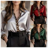 Pbong  New Autumn Fashion Casual Long Sleeve Loose Blouse Women Winter Leopard Printed Turndown Collar Shirts Tops Elegant