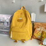 Pbong  Cute Duck Face Corduroy Large Capacity Backpack with 3D Duck Feet Design Lightweight Casual Daypack for Students Teens Travel