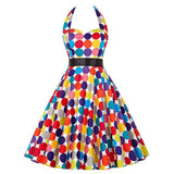 Summer Vintage Hepburn Style Dress Embroidered Neck Hanging Print High Waist Cotton No Sleeve Full Skirt Length A-Line Dress
