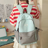 Cute Patchwork Student Book Backpack Ladies Lace Bow Decor Multi Pocket Daily Travel Shoulder Bag Women Fashion Back Packs