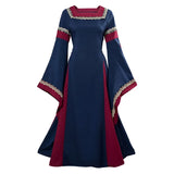 Medieval Renaissance Court Dress Square Neck Lace Trim High Waist Figure-hugging Long Skirt Drama Cosplay Costume