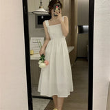 Summer Women's Square Collar Halter Dress Small Size Design Slimming Waistline Elegant Skirt Sweet Style Midi Dress