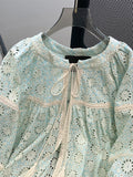 French Design Blouses Hollow Out Embroidery Long Sleeve Patchwork Lace Up Shirts Casual Loose All Match Elegant Women Clothing