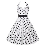 Summer Vintage Hepburn Style Dress Embroidered Neck Hanging Print High Waist Cotton No Sleeve Full Skirt Length A-Line Dress