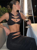 Hollow Out Spaghetti Strap Dress Summer Black Backless Bodycon Women Maxi Sexy Fashion Dresses Party Club Evening