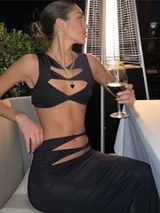 Hollow Out Spaghetti Strap Dress Summer Black Backless Bodycon Women Maxi Sexy Fashion Dresses Party Club Evening