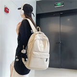 Pbong  Solid Color Backpack Women Multi-pocket College Book Bag Casual Laptop Backpacks Men Schoolbag For Teenage School Bags For Girls