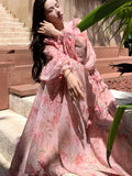 Women Autumn Floral Casual Beach Evening Party Long Dresses V Neck Vintage A-line Dress Korean Fashion Sweet Vestidos Mujer New