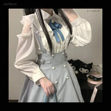 Pbong  Lolita Style Sweet Shirts For Women Long Sleeve Bow Japanese Blouses Blusas Mujer De Moda Hollow Out Lace Summer Cute Tops