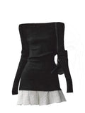 Fall Winter Women Vintage Old Money Prom Gown Knit Dress Long Sleeve Patchwork Frocks One-Piece Aesthetic Evening Gyaru Coquette