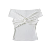 Pbong  Korean fashion black crop tops women Summer short sleeve tees twist t shirt for women pink top front tie criss cross