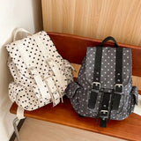 Pbong  Japanese Polka Dot Print Backpack Women Korean Daypack Large Capacity Travel Rucksack Cute School Bookbags Retro Causal Daypack