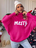 Pbong  Christmas Fashion Autumn Winter Knit Sweaters Turtleneck Sweater Women Elegant Merry Letter Print Long Sleeve Pullovers Female