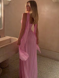 Scarf Collar Backless Sexy Maxi Dress For Women Gown Pink Strapless Off-shoulder Backless Mesh Long Dress Vestido