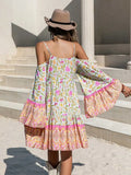 Boho Inspired floral print rayon mini boho dress for women off shoulder V-neck half sleeve bohemian boho beach summer dress