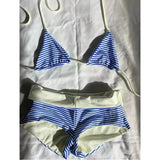Fashion Fresh Summer Beach All Macth Two Piece Sets Y2k Aesthetic Osntrast Color Striped Lace Up Tank Top High Waist Punk Shorts