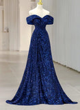 Pbong  Sequin Off Shoulder Prom Dresses Mermaid Ball Gown Sweetheart Evening Gown Long for Women