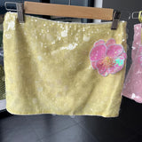 3D Flower Trim Sequin Shine Pencil Skirt Women High Waist Skirt Sexy Club Party Coquette Glitter Sparkle Mini Skirt Streetwear