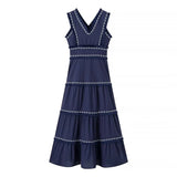 Summer New Product: Casual Women's Fashion V-neck Sleeveless Waist Collection with Tassel Decoration Dress
