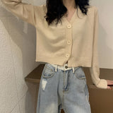 Button Up Knit Cardigan Sweater Women Long Sleeve Boxy fit Crop Top Sweater Jacket Autumn Winter Teen-girl Casual Daily Outfit