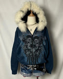 Pbong  American New Skull Embroidery Super Leopard Hooded Sweater Women Y2K Gothic Hip Hop Popular Casual Joker Sweatshirt