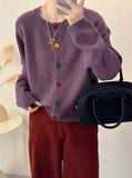 Japanese Sweet and Fresh Round Neck Colorful Button Knitwear Coat Academy Style Western Versatile Sweater Women's Cardigans