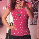 Pbong  Y2k Clothes T Shirt For Women Japanese Style Polka Dot Spring Summer Ropa De Mujer Vintage Versatile Short Tees