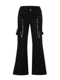 Pbong  Women Chain Cargo Pants Dark Academia Hip Hop Punk Gothic Trousers High Waist Straight Long Pants Streetwear