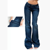 Pbong  Y2K Vintage Flare Jeans for Women Sexy Low Rise Slim Fit Stretch Washed Denim Pants Harajuku Streetwear Wide Leg Jean Trousers