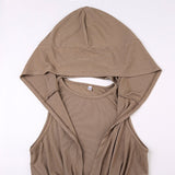 Khaki Drawstring Skinny Hooded Mini Dress