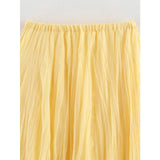Pbong  Women Crinkle A-line Midi Butter Yellow Skirt Elastic Waist Spring Summer Holiday Elegant Skirts New faldas mujer