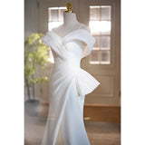 White Evening Gown Women's Fi Tail High-End Simple Sexy Long Dr Host Vocal Art Exam Wedding Dr Korean Sle mid Waist